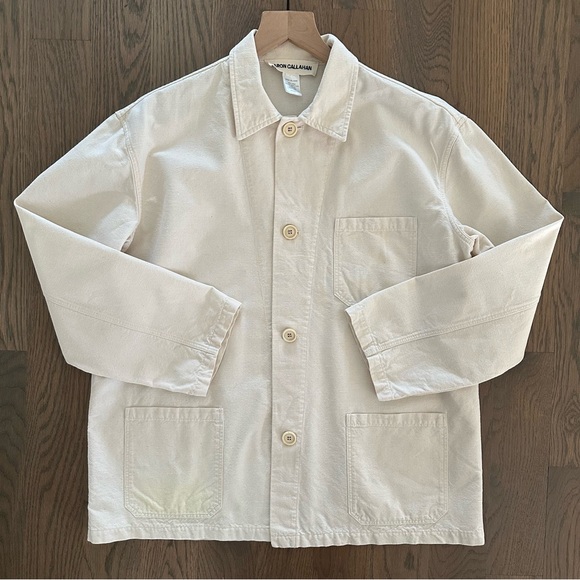 Caron Callahan Canvas Cotton Long Sleeve Chore Jacket Natural Cream Size Small - Picture 6 of 8
